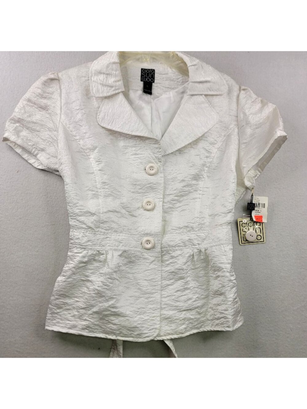 Clara Sun Woo Button-Up Blouse L White Textured Fairy Preppy Feminine Capsule